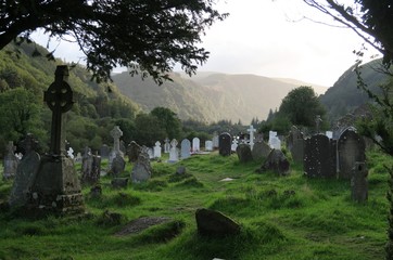 cemetery in Glendalough - early Medieval monastic settlement near Dublin in Ireland