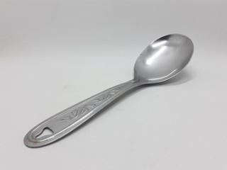 Handheld Shiny Metallic Stainless Steel Soup Spoon for Kitchen Appliances in White Isolated background