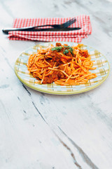 tasty Pasta Bolognese on the table