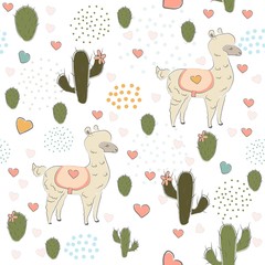 Seamless Alpaca Pattern with cacti