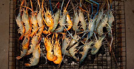 grilled shrimp, food concept in Thailand of Asian