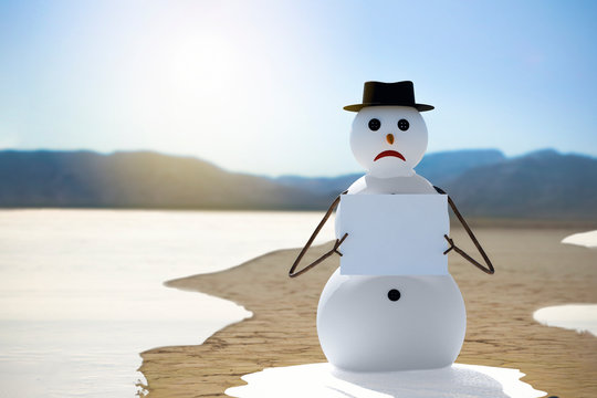 snowman suffers climate change and global warming and looking for help