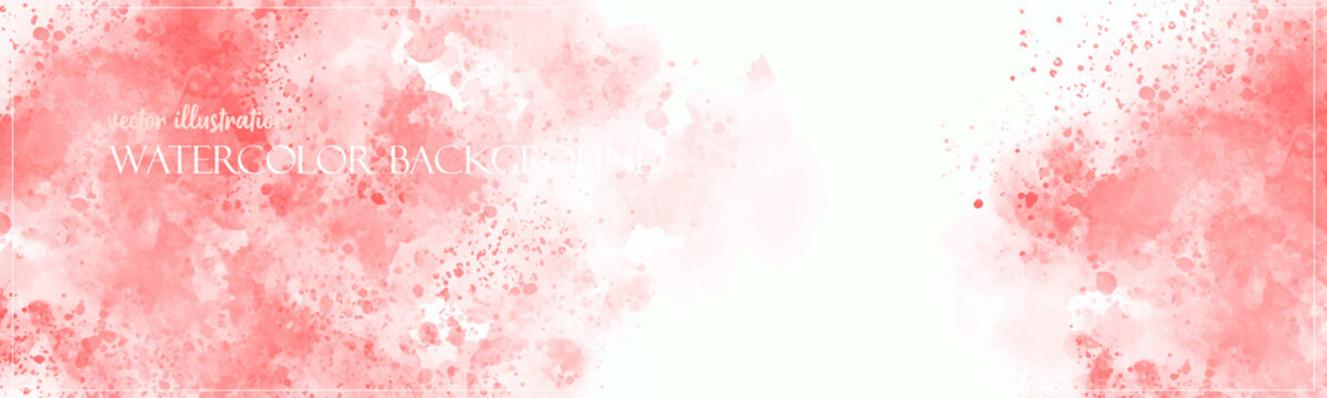 Red watercolor background. Flower texture banner with free copy space for your graphic design or text. Vector illustrator. Ethereal colors. Subtle and delicate surface. 