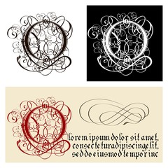 Decorative Gothic Letter O. Uncial Fraktur calligraphy.