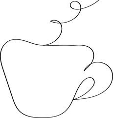 Cup - a black outline is drawn in one line. Tea party symbol in abstract form, child's drawing.