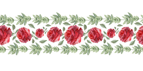 Watercolor border Scarlet holiday roses