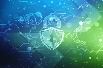 2d illustration Safety concept: Closed Padlock on digital background, Lock security concepts