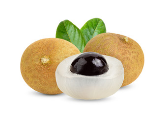 Longan  with leaf isolated on white