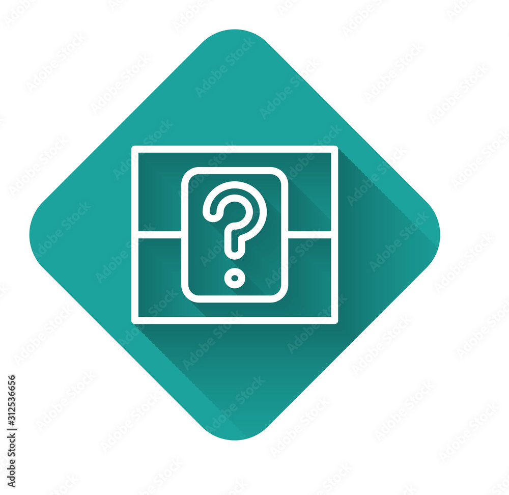 Poster white line mystery box or random loot box for games icon isolated with long shadow. question box. gr