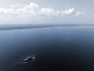 Storage pool of hydroelectric station. Dnepr river (drone image). Near Kiev