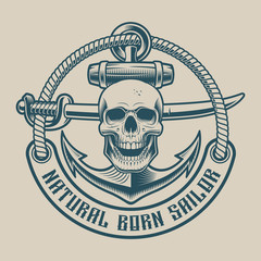 T-shirt design with a skull in vintage style