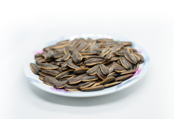 sunflower seeds on white background