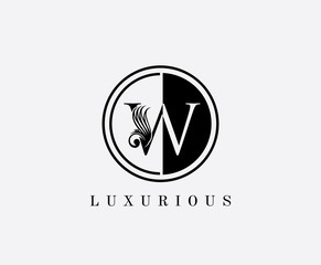 W Letter Classic Floral Logo. Luxury W Swirl Circle Logo Icon