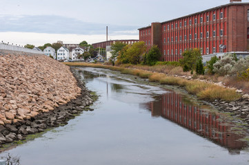 Low tide along New Bedford tidal channel