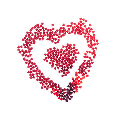 Red textured heart made of heart forme sparkles on white background. Valentines day concept card.