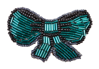 bow tie shaped brooch from glass green bugles