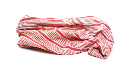 Dirty, used checkered colorful cloth, rag for cleaning isolated on white background