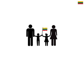 Lithuanian family with Republic of Lithuania national flag, we love Lithuania concept, sign symbol background, vector illustration.