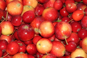 Fototapeta na wymiar Background of red apples with stems