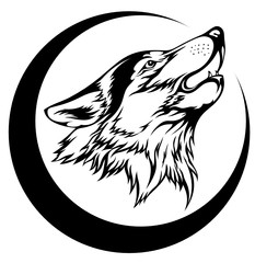 Image of a wolf howling at the moon. It can be used to design a logo, print on a T-shirt, tattoo, and more. © Евгений Манойленко
