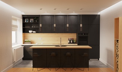 сучасний дизайн кухні, виконаний у сучасному стилі з усіма вимогами та стандартами