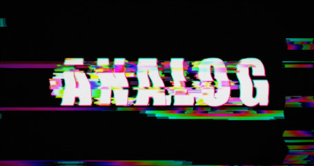 Modern glitch transition with analog text