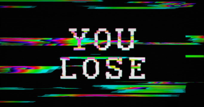 Modern glitch transition with you lose and game over text