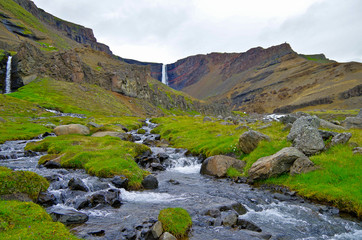 Impressive and breathtaking view onto Iceland´s fourth tallest or highest waterfall cascade...