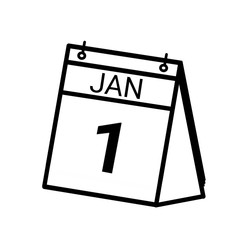 New Year Calendar on First day of the year in white background with clipping path 