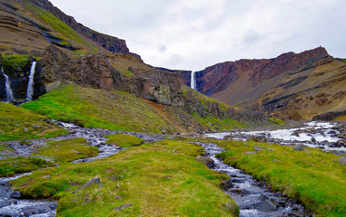 Impressive and breathtaking view onto Iceland´s fourth tallest or highest waterfall cascade...