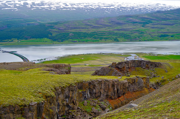 Panoramic view of Lagarfljot Lake close to city of Egilsstadir in Eastern Iceland