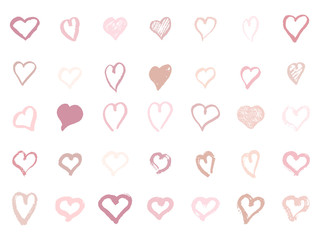 Obraz na płótnie Canvas Vector pastel pink hearts set. Hand-drawn shape of hearts, collection icon, love symbol