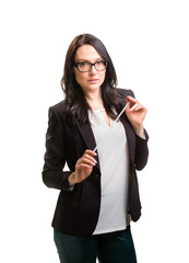 Portrait of wonderful business woman on white background