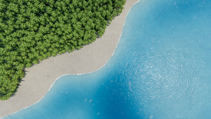 Clean erial tropical white sand beach with blue ocean