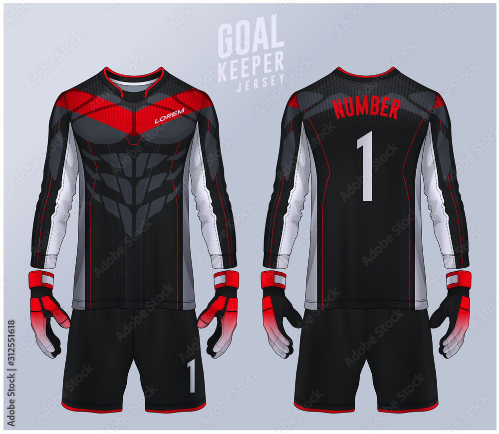 Wall mural Goalkeeper jersey,t-shirt sport design template, Long sleeve soccer jersey mockup for football club. uniform front and back view.