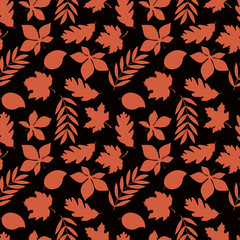 seamless pattern with leaves in monochrome colors, autumn ornament