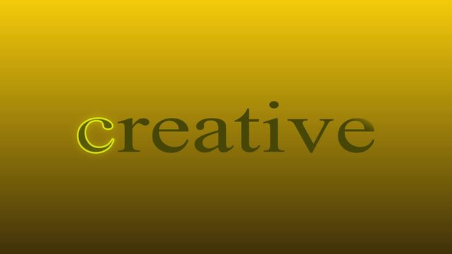 against the golden background, the word "creative" is animated, the word shines, the capital letter is surrounded by a luminous stroke. Full HD, no sound