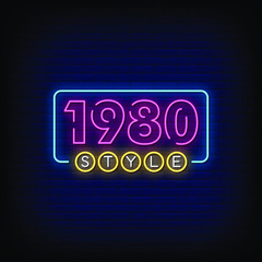 1980 Style Neon Signs Style Text Vector