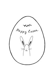 Happy Easter hand drawn illustration with an Easter egg, Easter bunny and a handwritten text