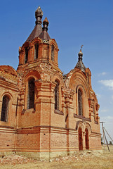 Fototapeta premium The ruins of the Church of St Nicholas in Golubinskaya near Volgograd, Russia