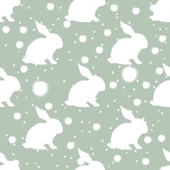 Seamless pattern with silhouette of bunny on pink background. Flat Design. Vector Illustration