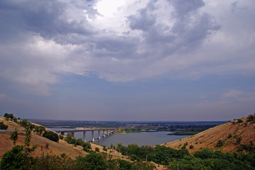 The road bridge spanning the River Don near the town of Kalach on Don in southern Russia