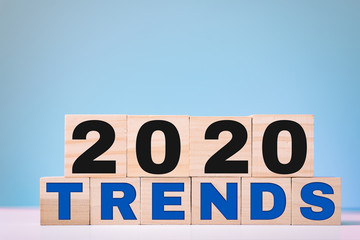 2020 trends concept , the year 2020 written on wooden blocks along with the word trend spelled out
