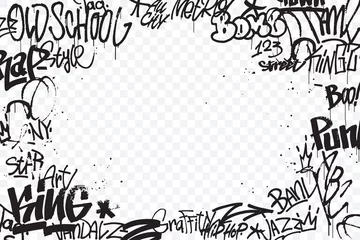 Papier Peint photo Lavable Graffiti Bordure de tags graffiti isolée sur fond transparent. Décoration abstraite d& 39 art de rue. Texture de dessin de main de graffiti. Élément pour bannière, conception de t-shirt, textile, papier d& 39 emballage. Illustration vectorielle