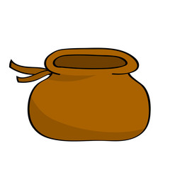 A vintage stuffed money bag with knots. Cartoon style. Vector isolated illustration.