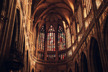 Inside view of Prague cathedral - obrazy, fototapety, plakaty