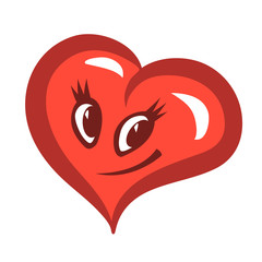 Romantic heart with pretty eyes and a smile. Vector isolated illustration in cartoon style.
