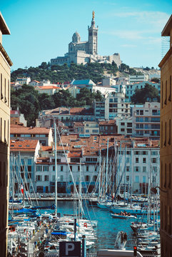 Upward shot of Notre Dame de la Garde taken from Le Panier district, Marseille