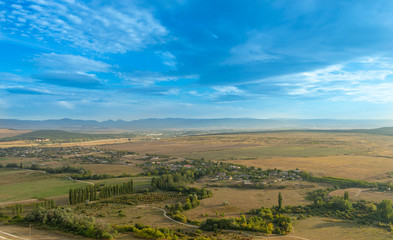 View from the top of the mountain White Rock of Ak-Kaya, overlooking the valley and the village...