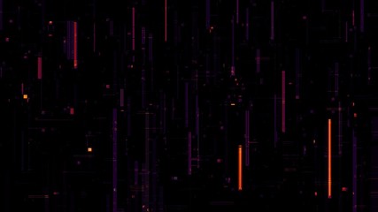 3D Illustration of orange purple digital glitch and hex code on black background. Cyber pattern in digital matrix wallpaper texture concept as a neon sci fi effect and data flow scheme. © remotevfx